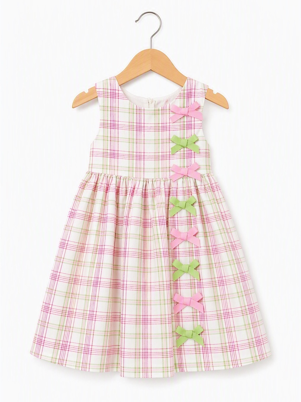 The Children's Place Pink & Green Plaid Multi-Bow Pinafore Dress 12M Coquette
